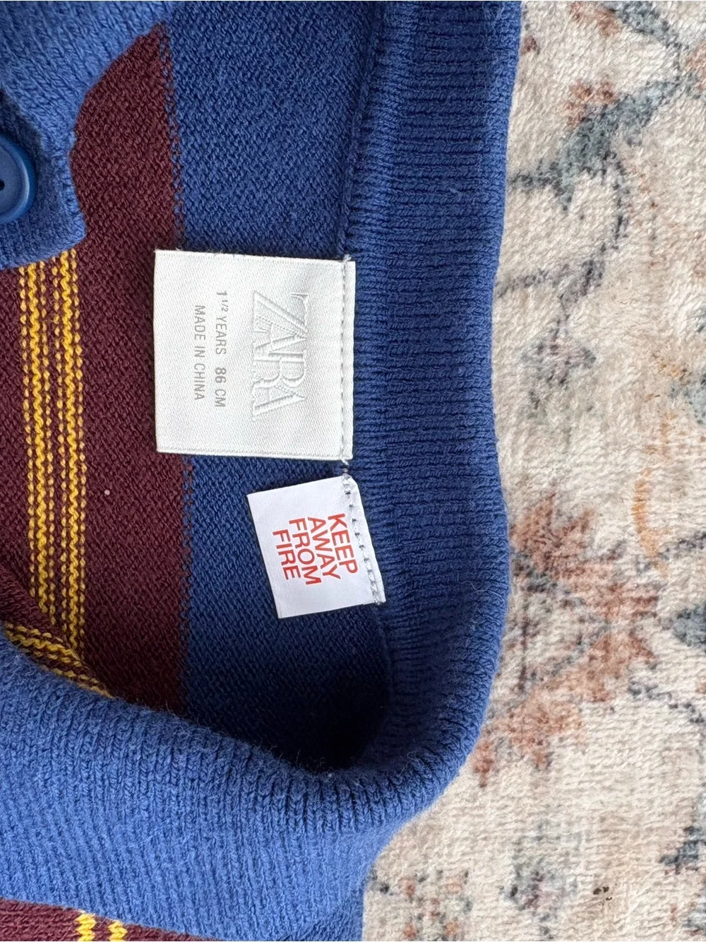 Zara 1.5yr Blue Burgundy and Yellow Striped Toddler Boys Collared Sweater